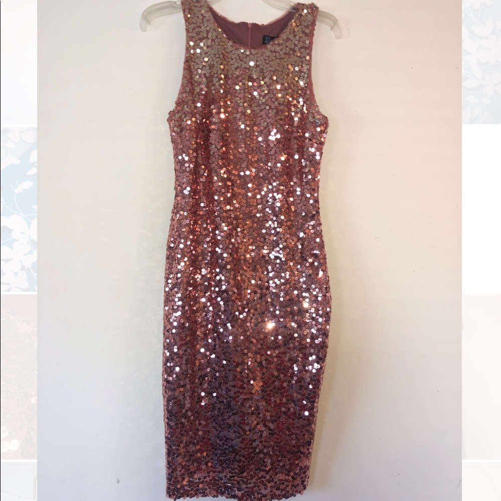 Pink/Rose Gold Sequin Sleeveless Mini/Cocktail Dress | New York & Company